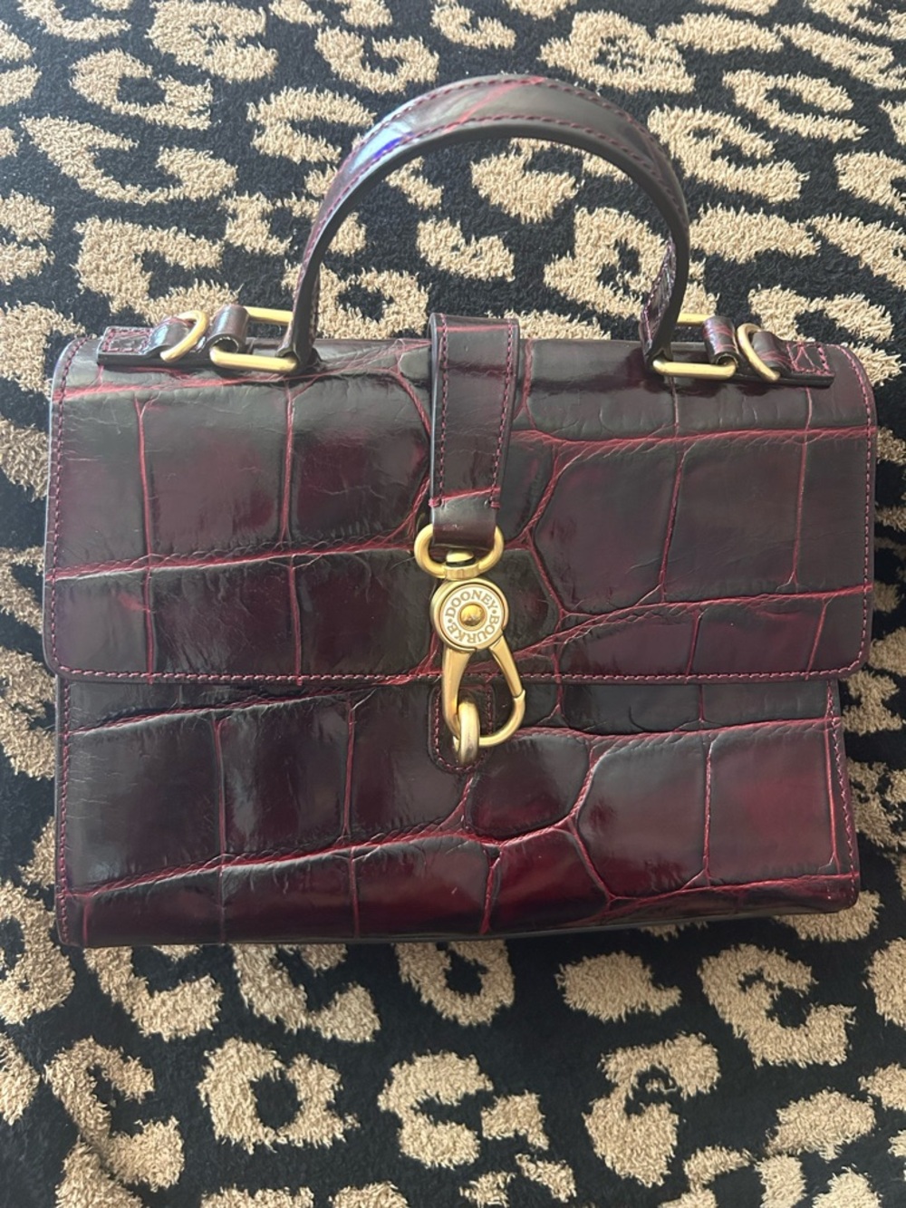 Dooney & Bourke Deep Burgundy Croc-Embossed Leather Satchel